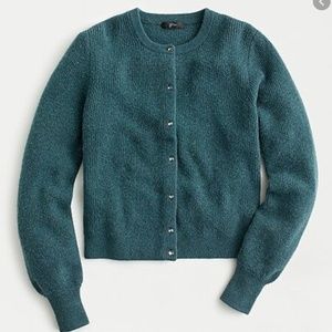 NWT RARE J Crew Ribbed Cardigan Jeweled Buttons Supersoft Yarn Medium Green